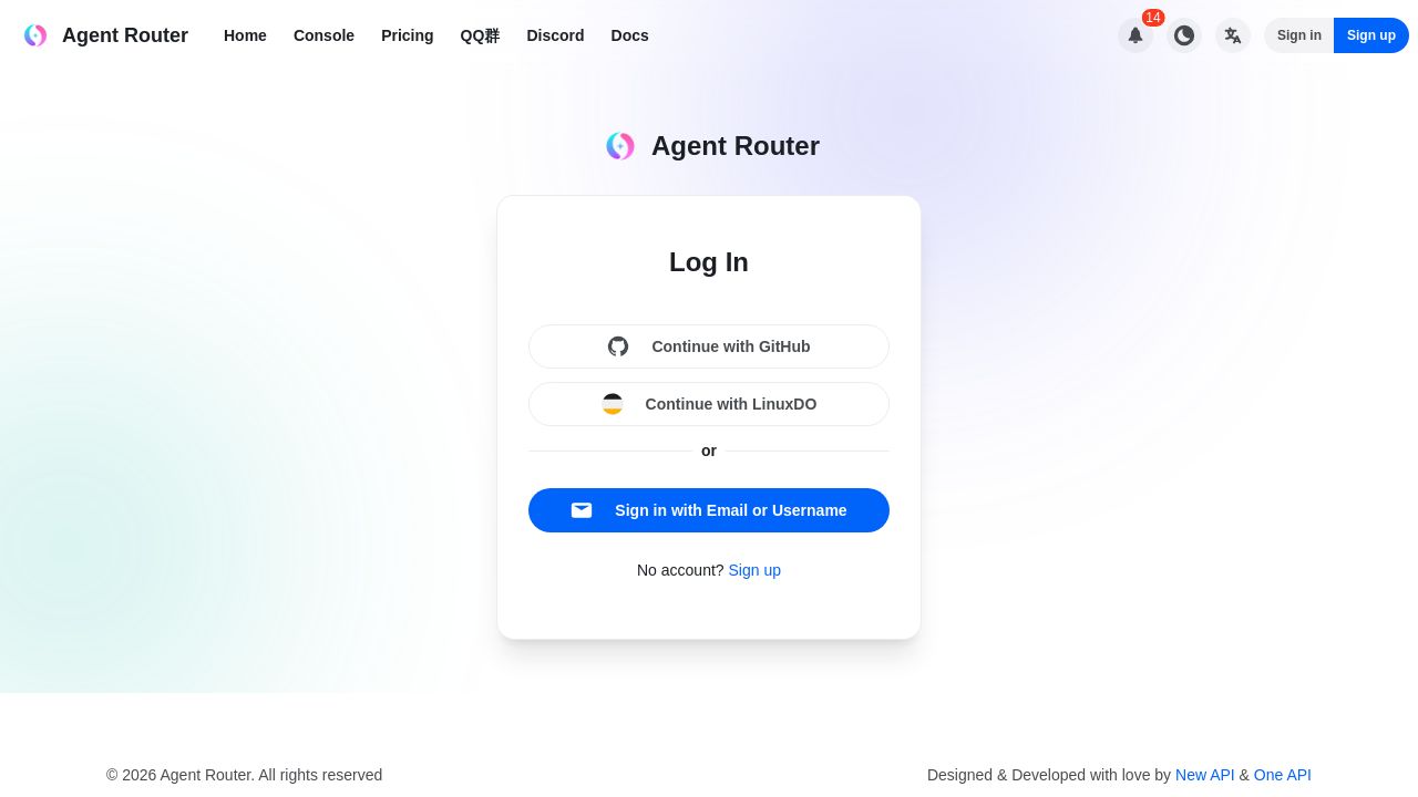 agentrouter.org 截图